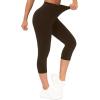 imageTHE GYM PEOPLE Tummy Control Workout Capris Leggings with Pockets High Waist Athletic Yoga Pants for Women Running HikingBrown