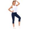 imageTHE GYM PEOPLE Tummy Control Workout Capris Leggings with Pockets High Waist Athletic Yoga Pants for Women Running HikingNavy Blue