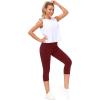 imageTHE GYM PEOPLE Tummy Control Workout Capris Leggings with Pockets High Waist Athletic Yoga Pants for Women Running HikingWine Red