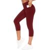 imageTHE GYM PEOPLE Tummy Control Workout Capris Leggings with Pockets High Waist Athletic Yoga Pants for Women Running HikingWine Red