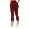 imageTHE GYM PEOPLE Tummy Control Workout Capris Leggings with Pockets High Waist Athletic Yoga Pants for Women Running HikingWine Red