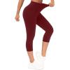 imageTHE GYM PEOPLE Tummy Control Workout Capris Leggings with Pockets High Waist Athletic Yoga Pants for Women Running HikingWine Red