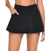 imageTHE GYM PEOPLE Womens Cross Waist Jean Skorts Stretchy Ruffle Denim Skirts with 2 in 1 Shorts PocketsBlack