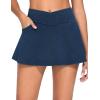 imageTHE GYM PEOPLE Womens Cross Waist Jean Skorts Stretchy Ruffle Denim Skirts with 2 in 1 Shorts PocketsDark Blue