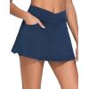 imageTHE GYM PEOPLE Womens Cross Waist Jean Skorts Stretchy Ruffle Denim Skirts with 2 in 1 Shorts PocketsDark Blue