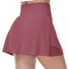 imageTHE GYM PEOPLE Womens Cross Waist Tennis Skirts with Cutting Hem Golf Skorts with Inner Mesh Pockets ShortsRed