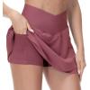 imageTHE GYM PEOPLE Womens Cross Waist Tennis Skirts with Cutting Hem Golf Skorts with Inner Mesh Pockets ShortsRed