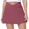 imageTHE GYM PEOPLE Womens Cross Waist Tennis Skirts with Cutting Hem Golf Skorts with Inner Mesh Pockets ShortsRed