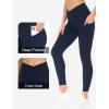 imageTHE GYM PEOPLE Womens Cross Waist Workout Leggings Tummy Control High Waisted Athletic Yoga Pants with PocketsBlue