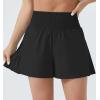 imageTHE GYM PEOPLE Womens High Waist Workout Shorts Side Pleated Athletic Running Shorts with Mesh Liner Zip PocketBlack