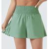 imageTHE GYM PEOPLE Womens High Waist Workout Shorts Side Pleated Athletic Running Shorts with Mesh Liner Zip PocketJasmine Green