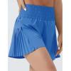 imageTHE GYM PEOPLE Womens High Waist Workout Shorts Side Pleated Athletic Running Shorts with Mesh Liner Zip PocketLight Blue