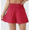 imageTHE GYM PEOPLE Womens High Waist Workout Shorts Side Pleated Athletic Running Shorts with Mesh Liner Zip PocketMagenta