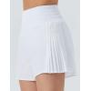 imageTHE GYM PEOPLE Womens High Waist Workout Shorts Side Pleated Athletic Running Shorts with Mesh Liner Zip PocketWhite