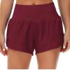 imageTHE GYM PEOPLE Womens High Waisted Running Shorts Quick Dry Athletic Workout Shorts with Mesh Liner Zipper PocketsWine Red