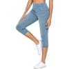 imageTHE GYM PEOPLE Womens High Waisted Stretchy Capri Jeggings Pants Tummy Control Pull on Skinny Jean Leggings with PocketsDenim Light Blue