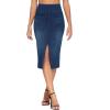 imageTHE GYM PEOPLE Womens High Waisted Stretchy Jean Skirts Front Slit Midi Denim Skirt with PocketsDark Blue