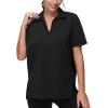 imageTHE GYM PEOPLE Womens Loose fit Workout Polo Shirts Back Short Sleeve V Neck Tees Tops with Side SlitsBlack