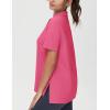imageTHE GYM PEOPLE Womens Loose fit Workout Polo Shirts Back Short Sleeve V Neck Tees Tops with Side SlitsBright Pink