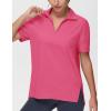 imageTHE GYM PEOPLE Womens Loose fit Workout Polo Shirts Back Short Sleeve V Neck Tees Tops with Side SlitsBright Pink