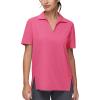 imageTHE GYM PEOPLE Womens Loose fit Workout Polo Shirts Back Short Sleeve V Neck Tees Tops with Side SlitsBright Pink