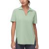 imageTHE GYM PEOPLE Womens Loose fit Workout Polo Shirts Back Short Sleeve V Neck Tees Tops with Side SlitsLight Green