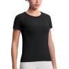 imageTHE GYM PEOPLE Womens Seamless Workout TShirts Short Sleeve Slim Fit Shirts Breathable Running Tee TopsBlack
