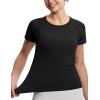 imageTHE GYM PEOPLE Womens Seamless Workout TShirts Short Sleeve Slim Fit Shirts Breathable Running Tee TopsBlack
