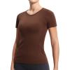 imageTHE GYM PEOPLE Womens Seamless Workout TShirts Short Sleeve Slim Fit Shirts Breathable Running Tee TopsBrown