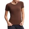 imageTHE GYM PEOPLE Womens Seamless Workout TShirts Short Sleeve Slim Fit Shirts Breathable Running Tee TopsBrown