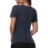 imageTHE GYM PEOPLE Womens Seamless Workout TShirts Short Sleeve Slim Fit Shirts Breathable Running Tee TopsHeather Black