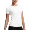 imageTHE GYM PEOPLE Womens Seamless Workout TShirts Short Sleeve Slim Fit Shirts Breathable Running Tee TopsWhite