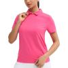 imageTHE GYM PEOPLE Womens Short Sleeve Polo Shirts Zip Up Quick Dry Breathable Collared Golf Workout TopsBright Pink