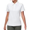 imageTHE GYM PEOPLE Womens Short Sleeve Polo Shirts Zip Up Quick Dry Breathable Collared Golf Workout TopsWhite