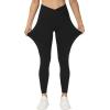 imageTHE GYM PEOPLE Womens V Cross Waist Yoga Leggings with High Waisted Tummy ControlBlack