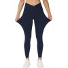 imageTHE GYM PEOPLE Womens V Cross Waist Yoga Leggings with High Waisted Tummy ControlBlue