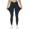 imageTHE GYM PEOPLE Womens V Cross Waist Yoga Leggings with High Waisted Tummy ControlCharcoal Grey