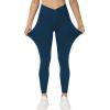 imageTHE GYM PEOPLE Womens V Cross Waist Yoga Leggings with High Waisted Tummy ControlDark Blue Green