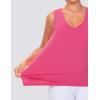 imageTHE GYM PEOPLE Womens V Neck Tank Tops Stretchy Loose Fit Sleeveless Workout Shirts Quick Dry Yoga Tops with Side SplitBright Pink
