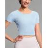 imageTHE GYM PEOPLE Womens Workout Crop Tops Short Sleeve Ribbed Ice Silk Fabric Slim Fit Square Neck Running ShirtsLight Blue