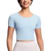 imageTHE GYM PEOPLE Womens Workout Crop Tops Short Sleeve Ribbed Ice Silk Fabric Slim Fit Square Neck Running ShirtsLight Blue