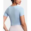 imageTHE GYM PEOPLE Womens Workout Crop Tops Short Sleeve Ribbed Ice Silk Fabric Slim Fit Square Neck Running ShirtsLight Blue