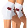 imageTHE GYM PEOPLE 2 Pack Womens High Waist Workout Shorts with Deep Pockets Tummy Control Running Yoga ShortsWhiteWhite