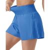 imageTHE GYM PEOPLE Womens High Waist Workout Shorts Side Pleated Athletic Running Shorts with Mesh Liner Zip PocketLight Blue