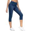 imageTHE GYM PEOPLE Womens High Waisted Stretchy Capri Jeggings Pants Tummy Control Pull on Skinny Jean Leggings with PocketsDark Blue