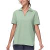 imageTHE GYM PEOPLE Womens Loose fit Workout Polo Shirts Back Short Sleeve V Neck Tees Tops with Side SlitsLight Green