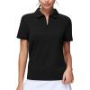 imageTHE GYM PEOPLE Womens Short Sleeve Polo Shirts Zip Up Quick Dry Breathable Collared Golf Workout TopsBlack