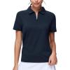 imageTHE GYM PEOPLE Womens Short Sleeve Polo Shirts Zip Up Quick Dry Breathable Collared Golf Workout TopsNavy Blue