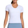 imageTHE GYM PEOPLE Womens VNeck Crop Workout TShirts Slim Fit Basic Short Sleeve Yoga Casual Tee TopsWhite