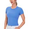 imageTHE GYM PEOPLE Womens Workout Tops Short Sleeve Slim Fit Breathable Athletic Yoga Running Casual Basic Tee ShirtsSea Blue